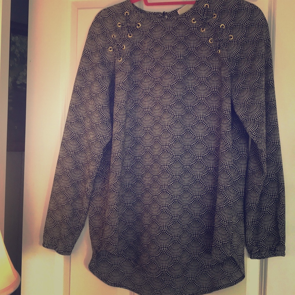 Michael Kors Black/Tan patterned blouse M